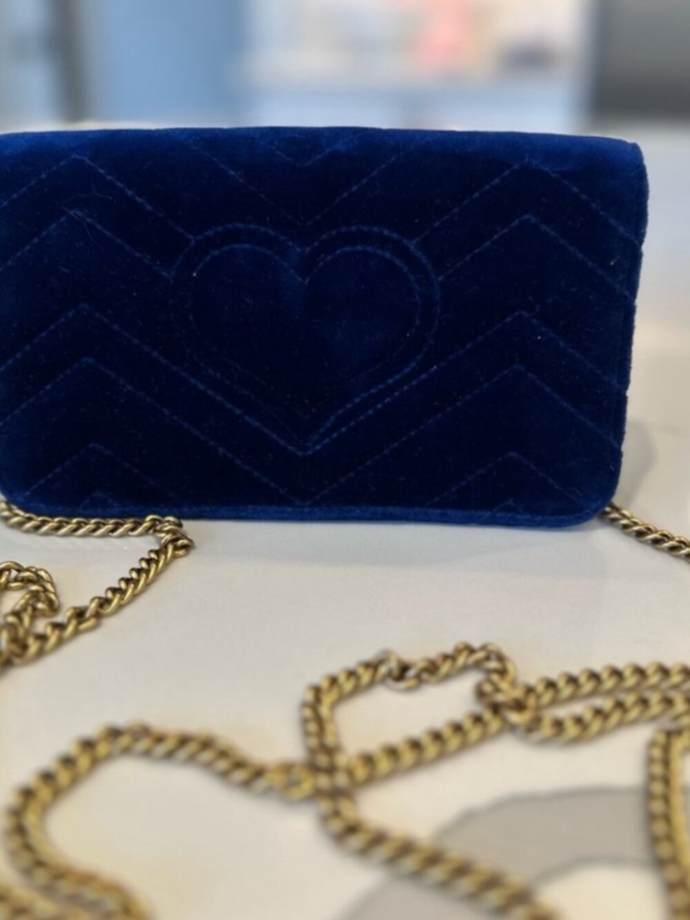 Authentic Gucci Marmont Cross Body Bag. Small/Royal Blue velvet. Like new ! - Picture 5 of 5